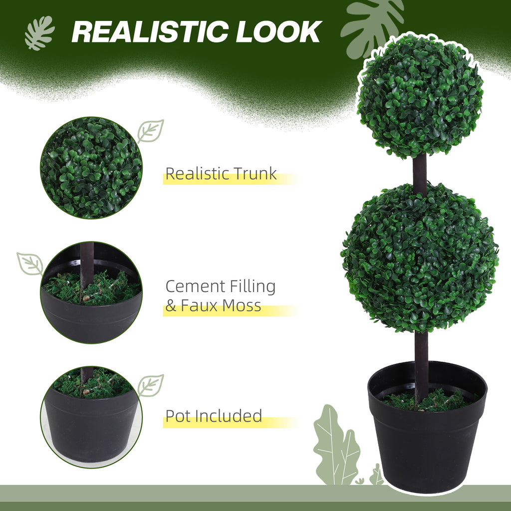 2 Ball Topiary Tree in Pot for Home Decor Set of 2, Artificial Plant for Home Office, Living Room Decor, Dark Green
