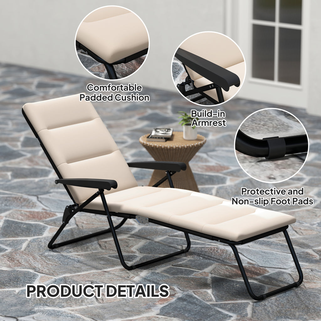 Foldable Lounge Chair, Reclining Patio Sun Lounger with 6-Position Adjustable Back, Beige
