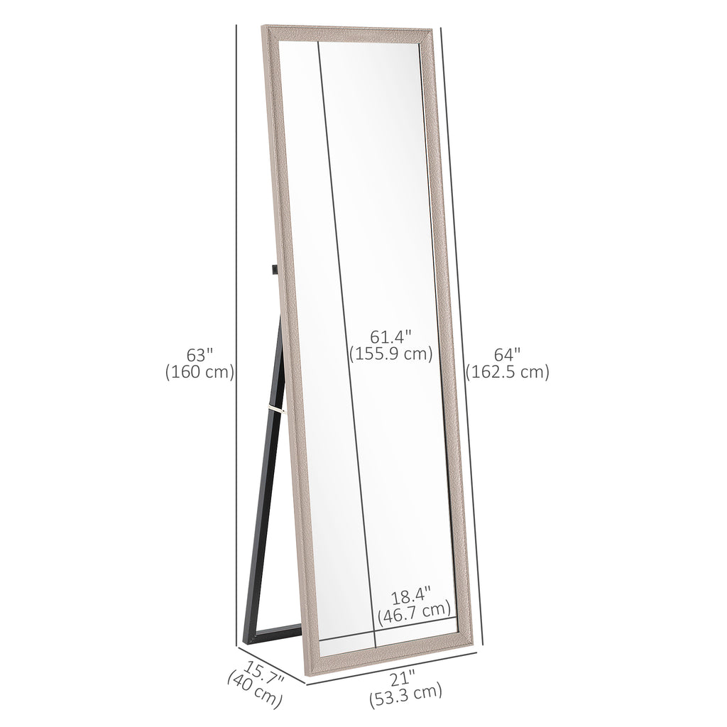 64" x 21" Rectangular Full Length Mirror with Frame, Free Standing, Wall Mounted or Leaning, Gunmetal Silver