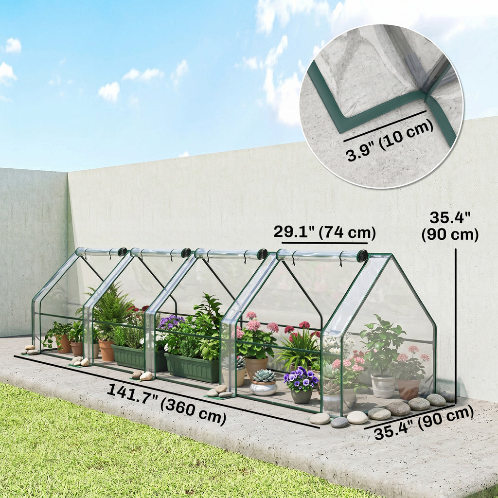 Portable Mini Greenhouse Tunnel Growing Tent Plants Flower Warm House w/ Zippered Roll-up Doors, Clear
