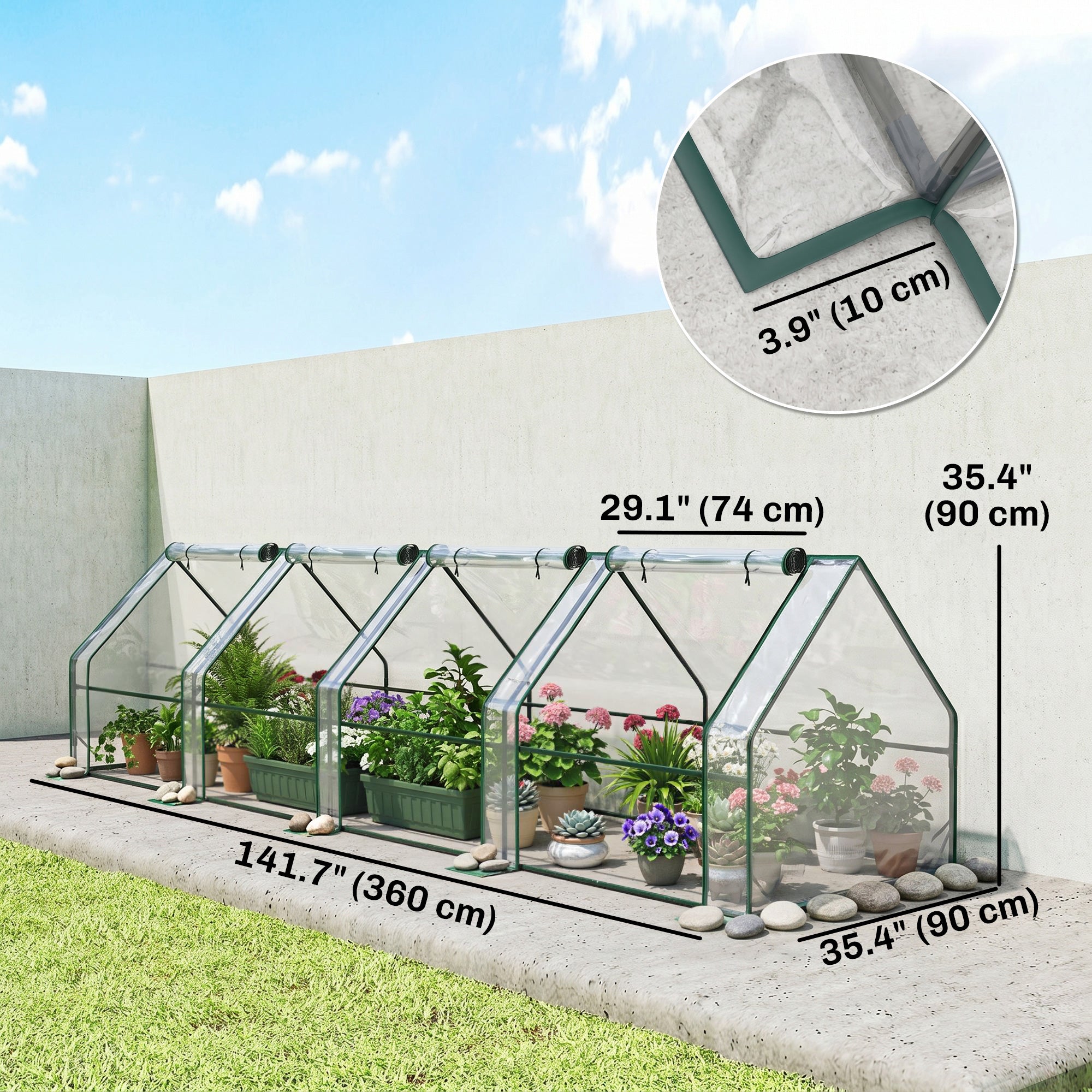 Portable Mini Greenhouse Tunnel Growing Tent Plants Flower Warm House w/ Zippered Roll-up Doors, Clear