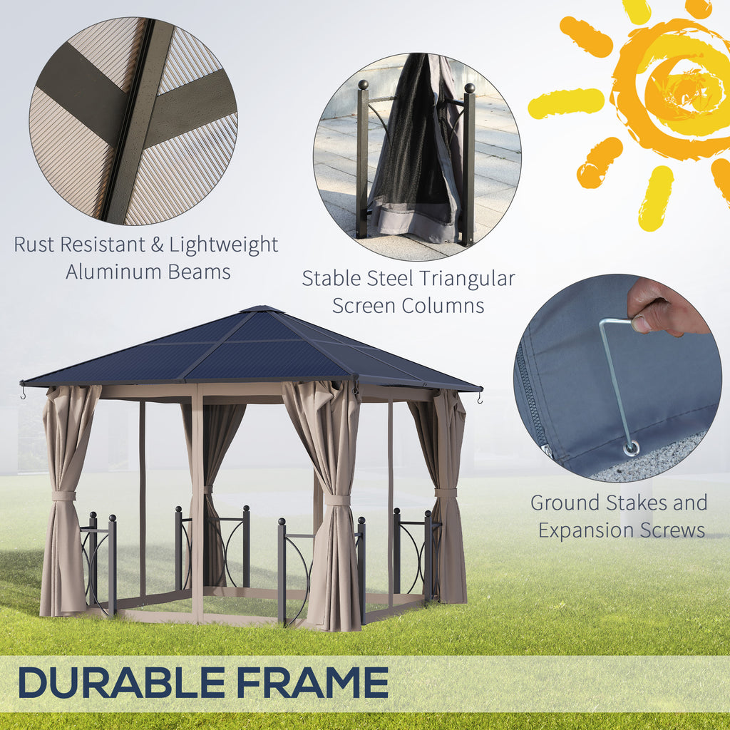 10' x 10' Hardtop Gazebo with PC Board Roof and Aluminum Frame, Patio Gazebo with Curtains and Netting for Party Wedding Marquee Tent, Black
