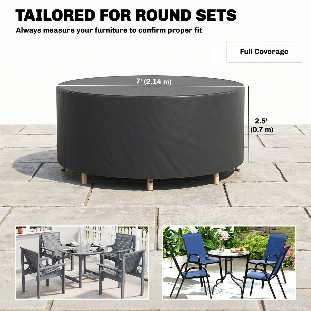 Heavy Duty Outdoor Patio Furniture Cover, Waterproof Round Table Cover for Weather Protection 84.3" Dia. x 27.6"H, Black