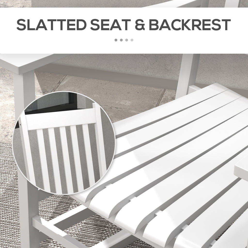 3 Pieces Outdoor Rocking Chair Set, Wooden Patio Rocking Chair Set with Folding Table, High Back and Armrests, White