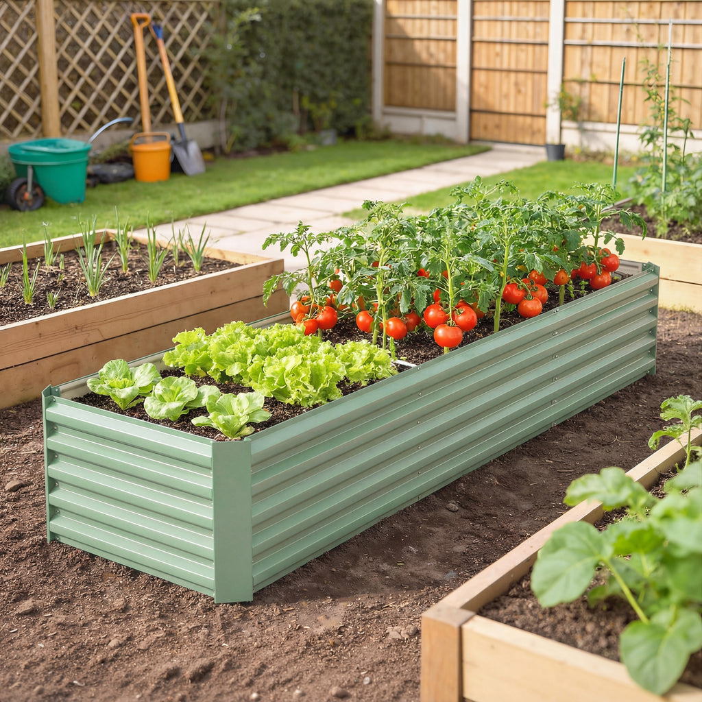 8'x2.6'x1.5' Galvanized Raised Bed, Large Elevated Planter Box for Growing Flowers, Herbs and Vegetables, Light Green