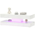 Coffee Table with Adjustable LED Lights, Modern Living Room Table with 2 Drawers, Open Shelf, Remote, High Gloss White