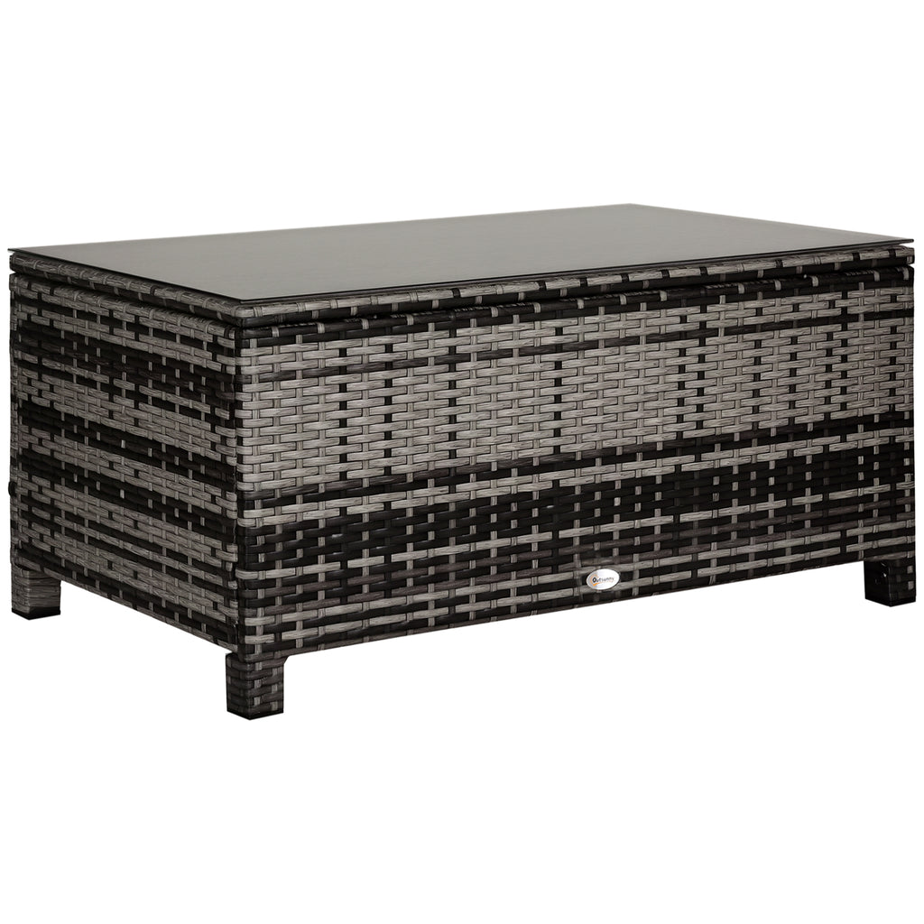 Outdoor PE Rattan Wicker Table, Patio Garden Side Table w/Glass Top for Patio, Balcony, Mixed Grey