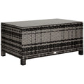 Outdoor PE Rattan Wicker Table, Patio Garden Side Table w/Glass Top for Patio, Balcony, Mixed Grey