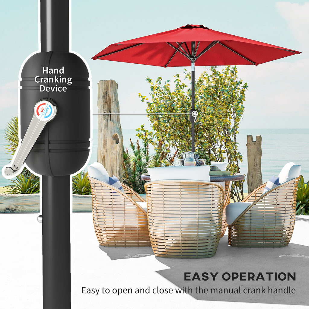 Patio Sun Umbrella, Outdoor Parasol with 6 Ribs, Wine Red