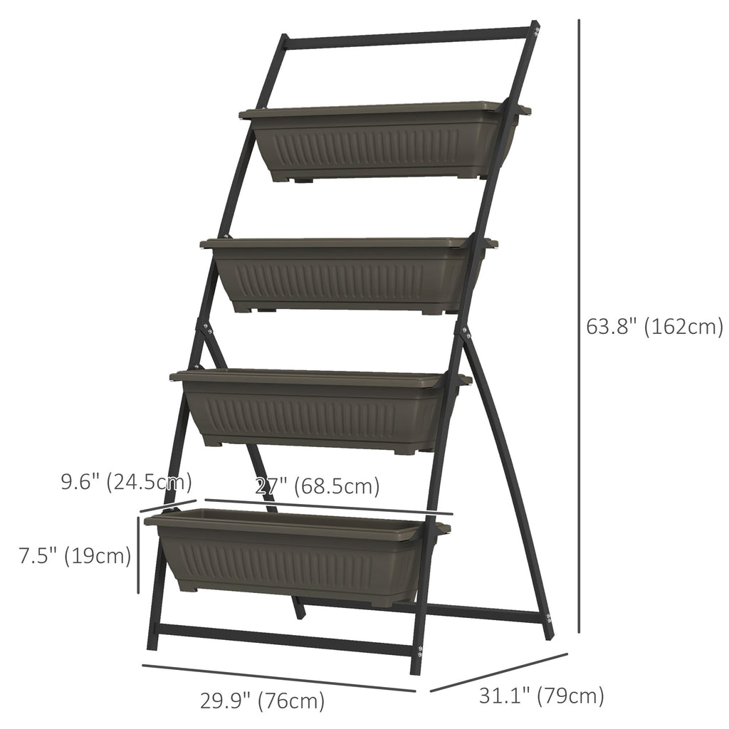 4-Tier Vertical Raised Garden Planter with 4 Boxes, Outdoor Plant Stand Grow Container for Vegetable Flowers, Brown