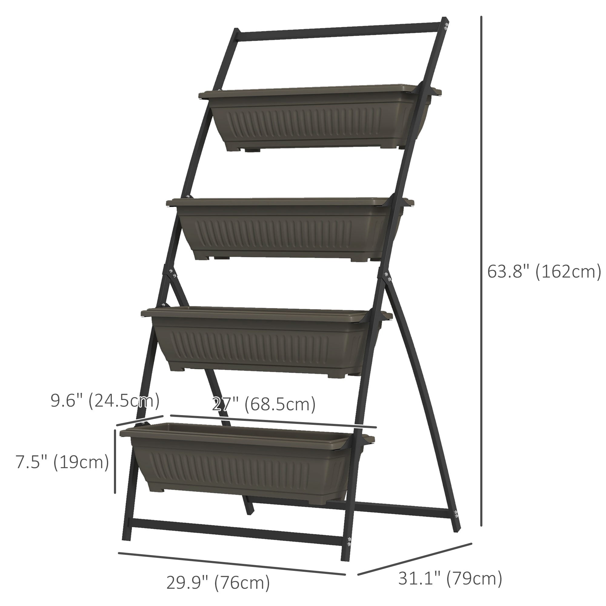 4-Tier Vertical Raised Garden Planter with 4 Boxes, Outdoor Plant Stand Grow Container for Vegetable Flowers, Brown