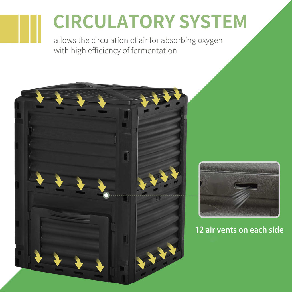 Garden Compost Bin Large Outdoor Compost Container 80 Gallon Fast Creation of Fertile Soil Aerating Compost Box, Easy Assembly, Black