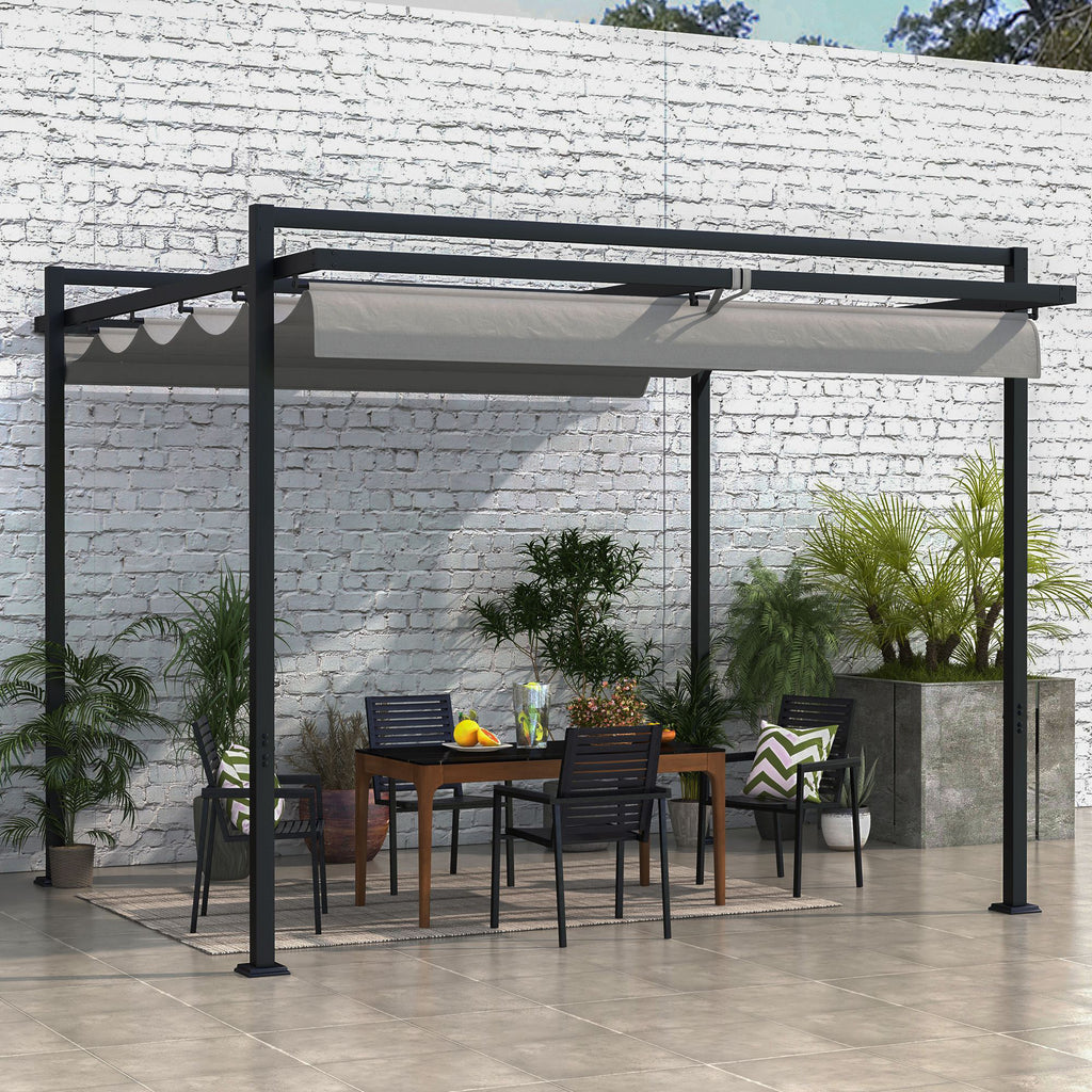10' x 10' Retractable Pergola, Garden Gazebo Shade Shelter, for Grill, Patio, Deck, Dark Grey