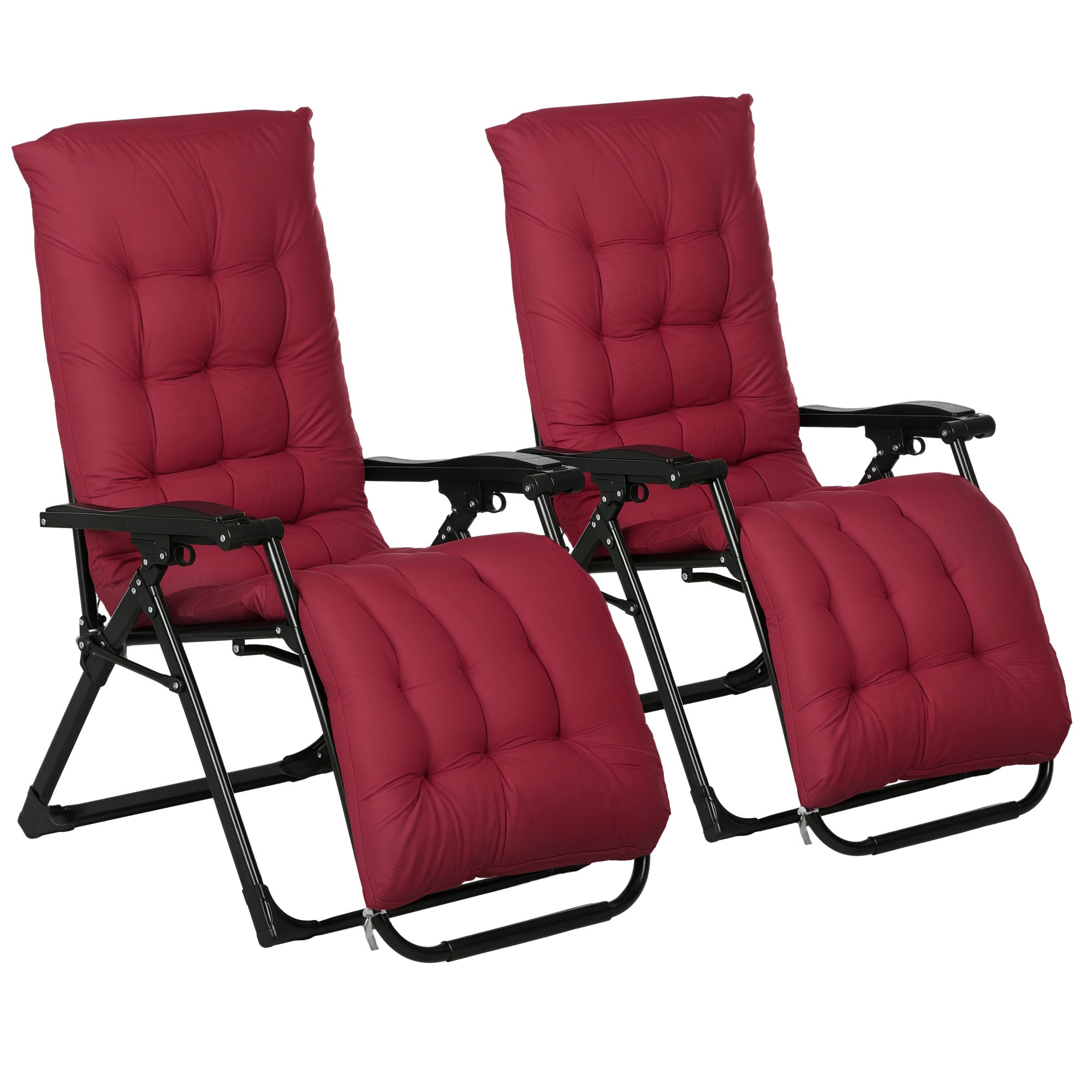 Folding Garden Chairs Set of 2, Reclining Zero Gravity Chair, Sun Lounger with Cushion and Headrest, Wine Red