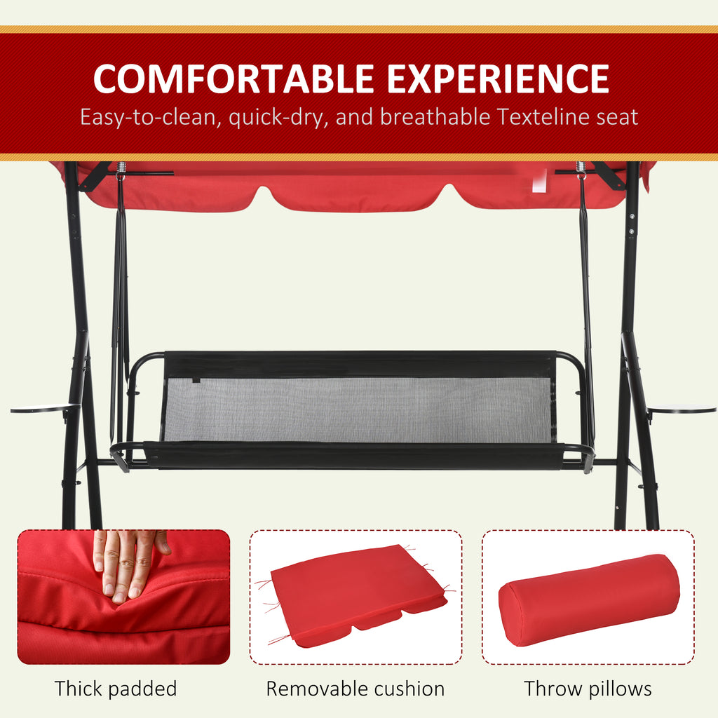 3-Seat Outdoor Patio Swing Chair, 2-in-1 Convertible Flat Bed, Canopy Swing Glider w/ Adjustable Shade, Removable Cushion and Pillows for Porch, Garden, Poolside
