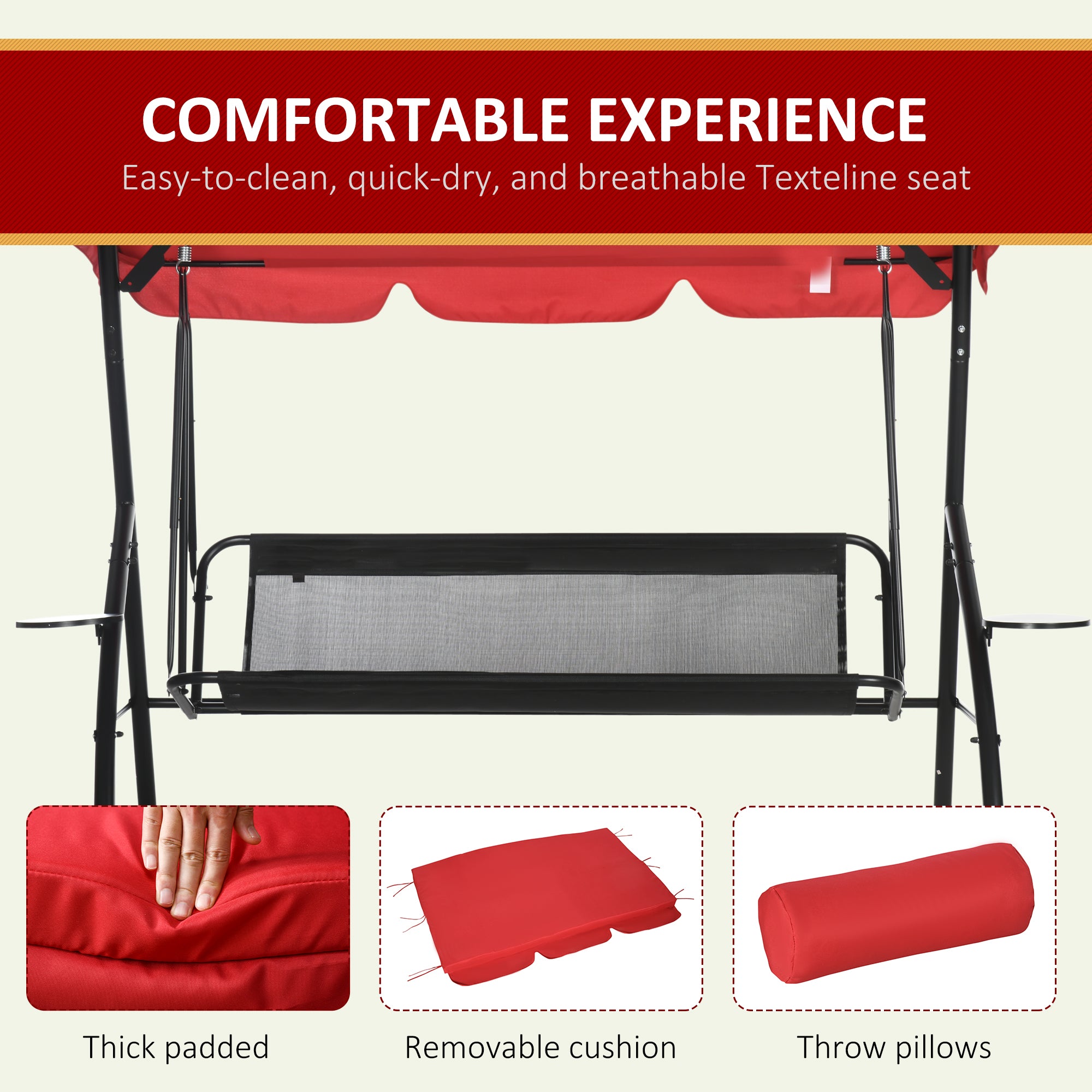 3-Seat Outdoor Patio Swing Chair, 2-in-1 Convertible Flat Bed, Canopy Swing Glider w/ Adjustable Shade, Removable Cushion and Pillows for Porch, Garden, Poolside
