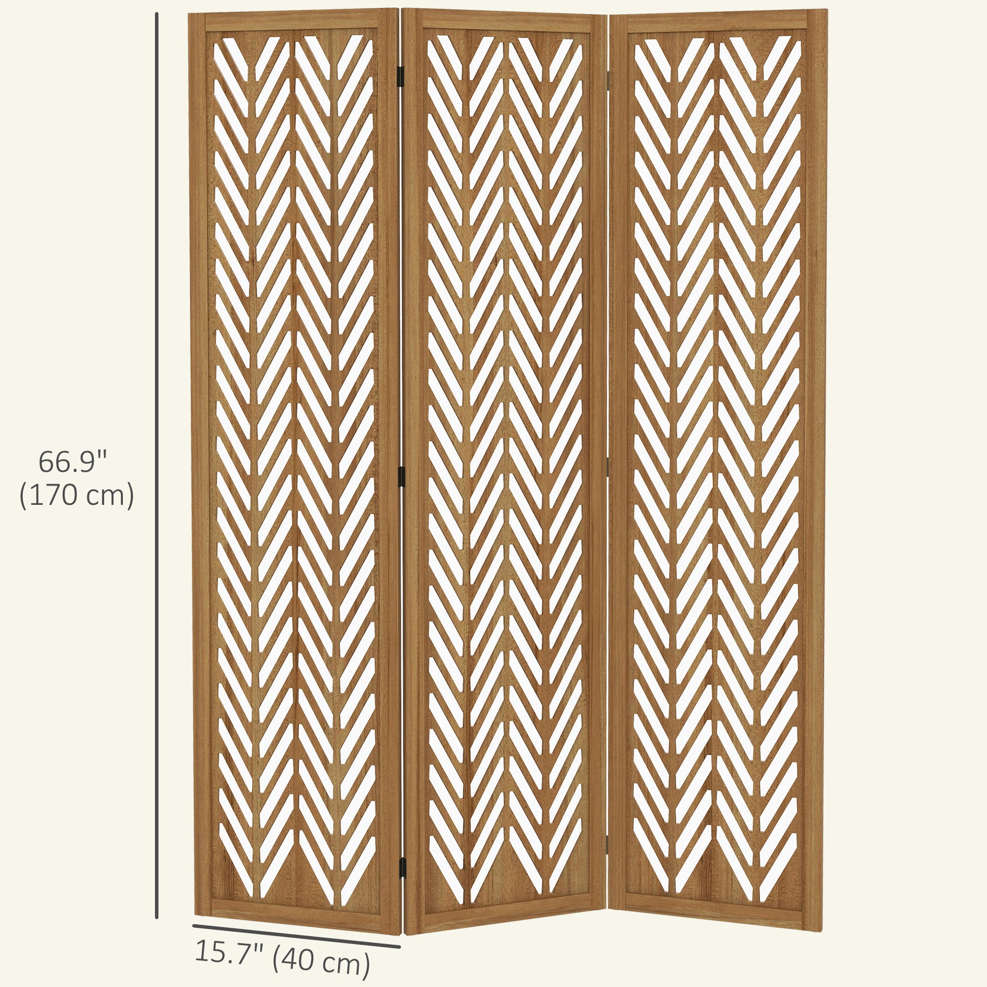 3 Panel Room Divider, 5.6ft Tall Wood Folding Privacy Screens, Freestanding Partition Wall Dividers, Light Brown