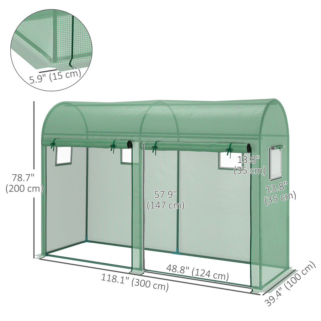 Outdoor Garden Greenhouse, Steel Greenhouse tent with 2 Doors and 4 Windows for Backyard, Patio, 9.8'x3.3'x6.6', Green
