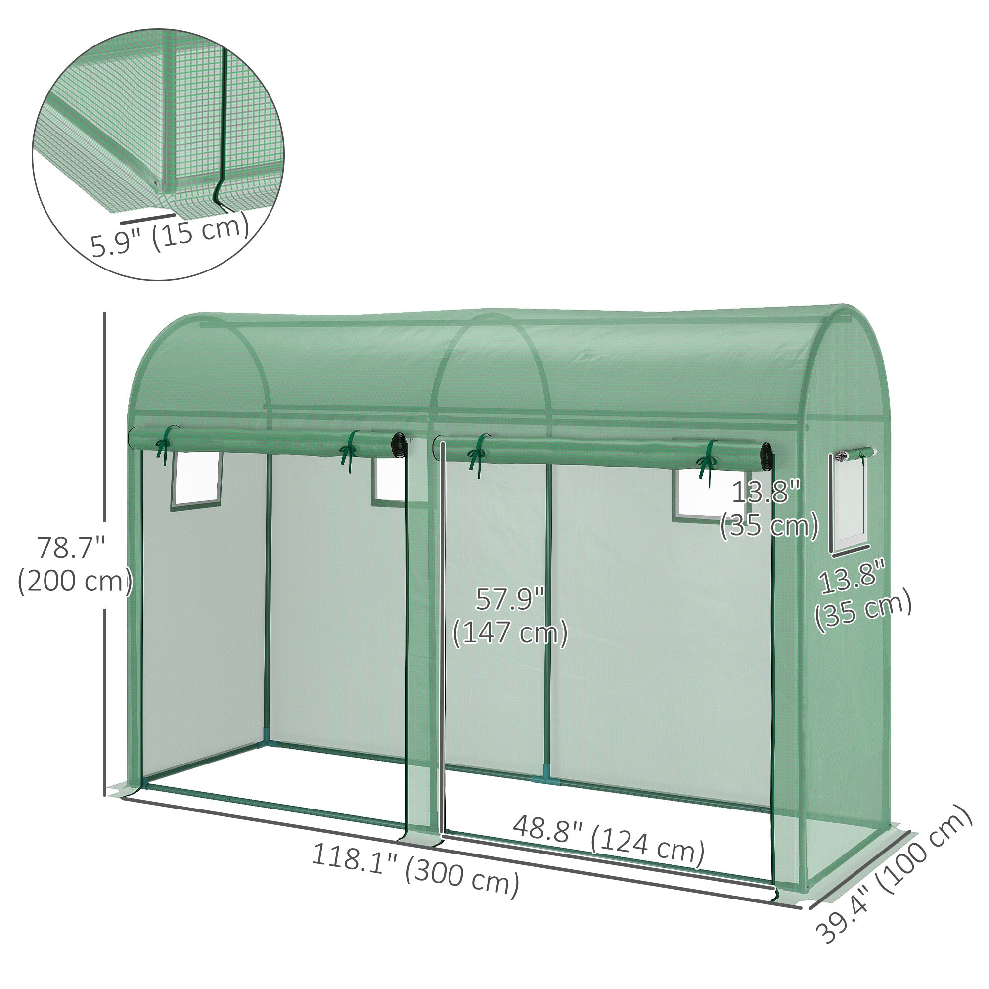 Outdoor Garden Greenhouse, Steel Greenhouse tent with 2 Doors and 4 Windows for Backyard, Patio, 9.8'x3.3'x6.6', Green