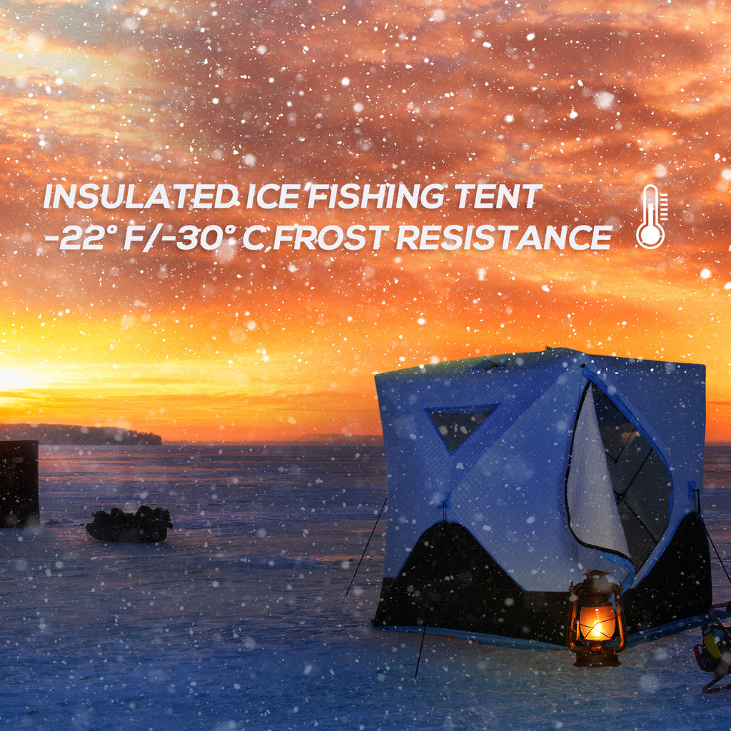 4-Person Pop-up Ice Fishing Tent, Insulated Ice Fishing Shelter with Ventilation Windows, Double Doors and Carry Bag, for Low-Temp -22â„‰
