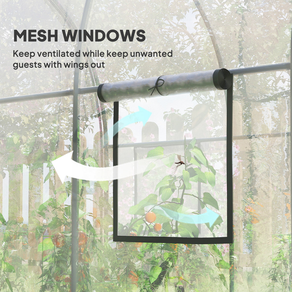 Polytunnel Greenhouse with Roll-up Door and Mesh Window, Walk-in Grow House Tent with Steel Frame, 3 x 2 x 2 m, Clear