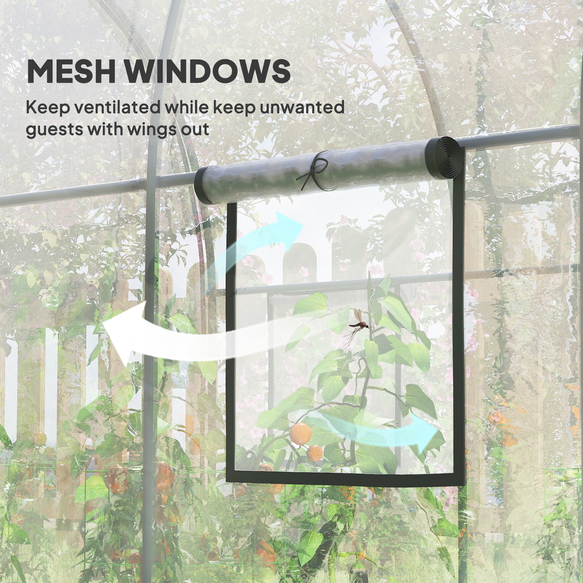 Polytunnel Greenhouse with Roll-up Door and Mesh Window, Walk-in Grow House Tent with Steel Frame, 3 x 2 x 2 m, Clear
