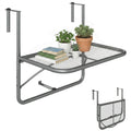 Adjustable Balcony Hanging Railing Table, Metal Mounting Mini Wall Desk Storage Rack, Outdoor Flower Stand Serving Table Rectangle, Grey