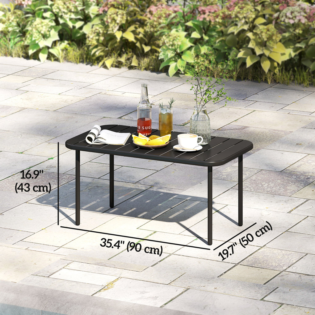 Outdoor Coffee Table, All-Weather Rectangle Metal Patio Coffee Table with Slatted Tabletop for Outside