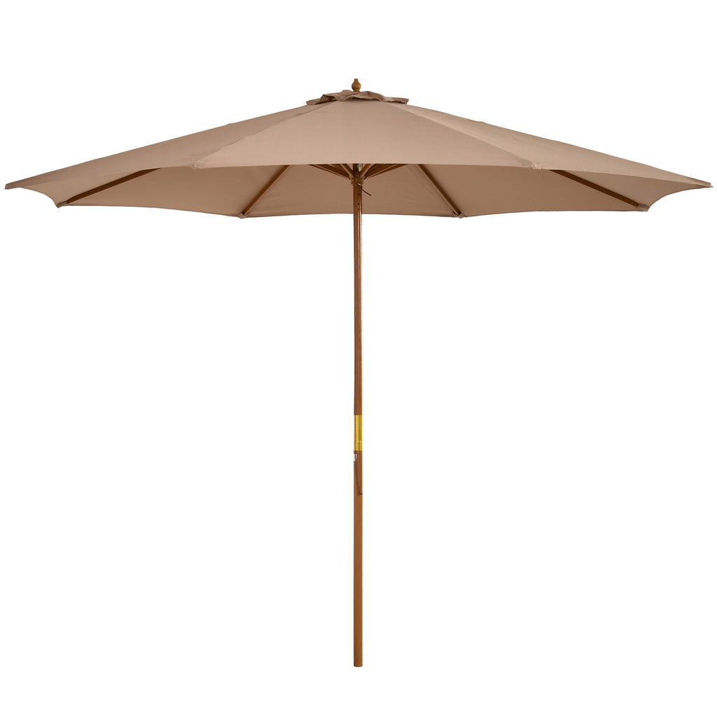 10' x 8' Wooden Patio Umbrella, Garden Parasol, Outdoor Sunshade Canopy with Bamboo Rib for Outdoor, Khaki
