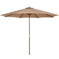 10' x 8' Wooden Patio Umbrella, Garden Parasol, Outdoor Sunshade Canopy with Bamboo Rib for Outdoor, Khaki