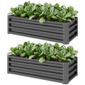 Galvanized Raised Garden Beds, Outdoor Planter Box, Set of 2, for Flowers, Herbs and Vegetables, Light Grey
