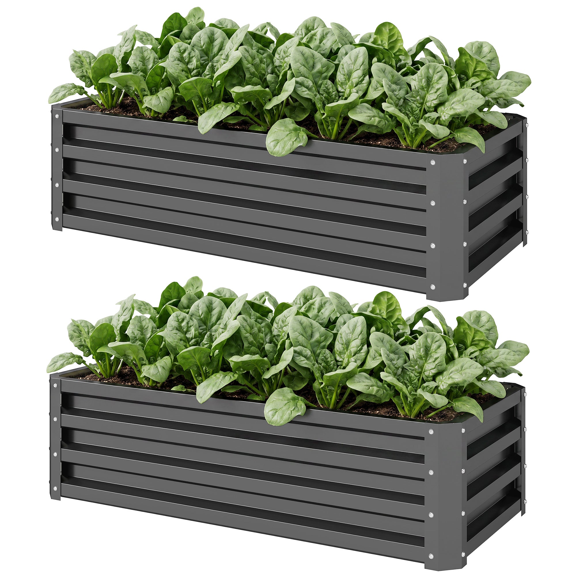 Galvanized Raised Garden Beds, Outdoor Planter Box, Set of 2, for Flowers, Herbs and Vegetables, Light Grey