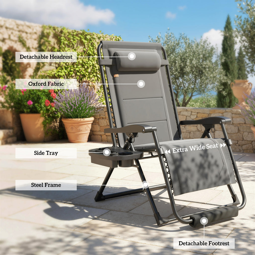 Zero Gravity Chair, Reclining Outdoor Lounger Chair with Cup Holder, 400 LBS Capacity, Dark Grey