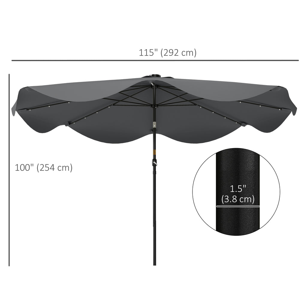Solar Patio Umbrella with LED and Tilt, Outdoor Market Table Umbrella Parasol with Crank, 10 x 10 ft, Dark Grey