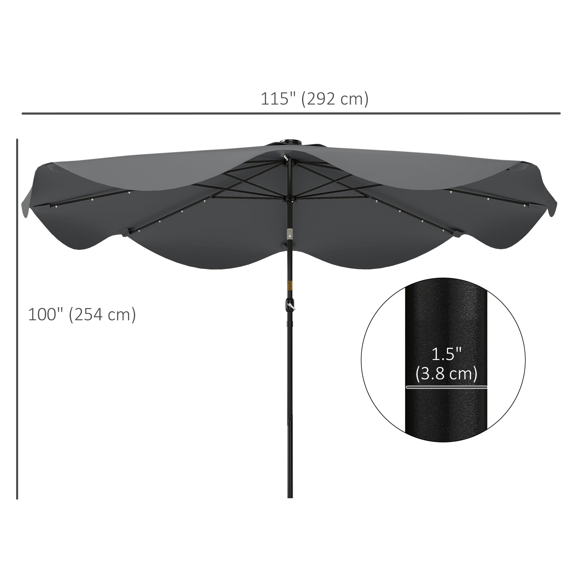 Solar Patio Umbrella with LED and Tilt, Outdoor Market Table Umbrella Parasol with Crank, 10 x 10 ft, Dark Grey