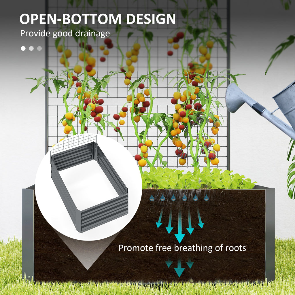 Galvanized Raised Garden Bed with Trellis for Climbing Plants, Outdoor Planter Box with Open Bottom, Dark Grey