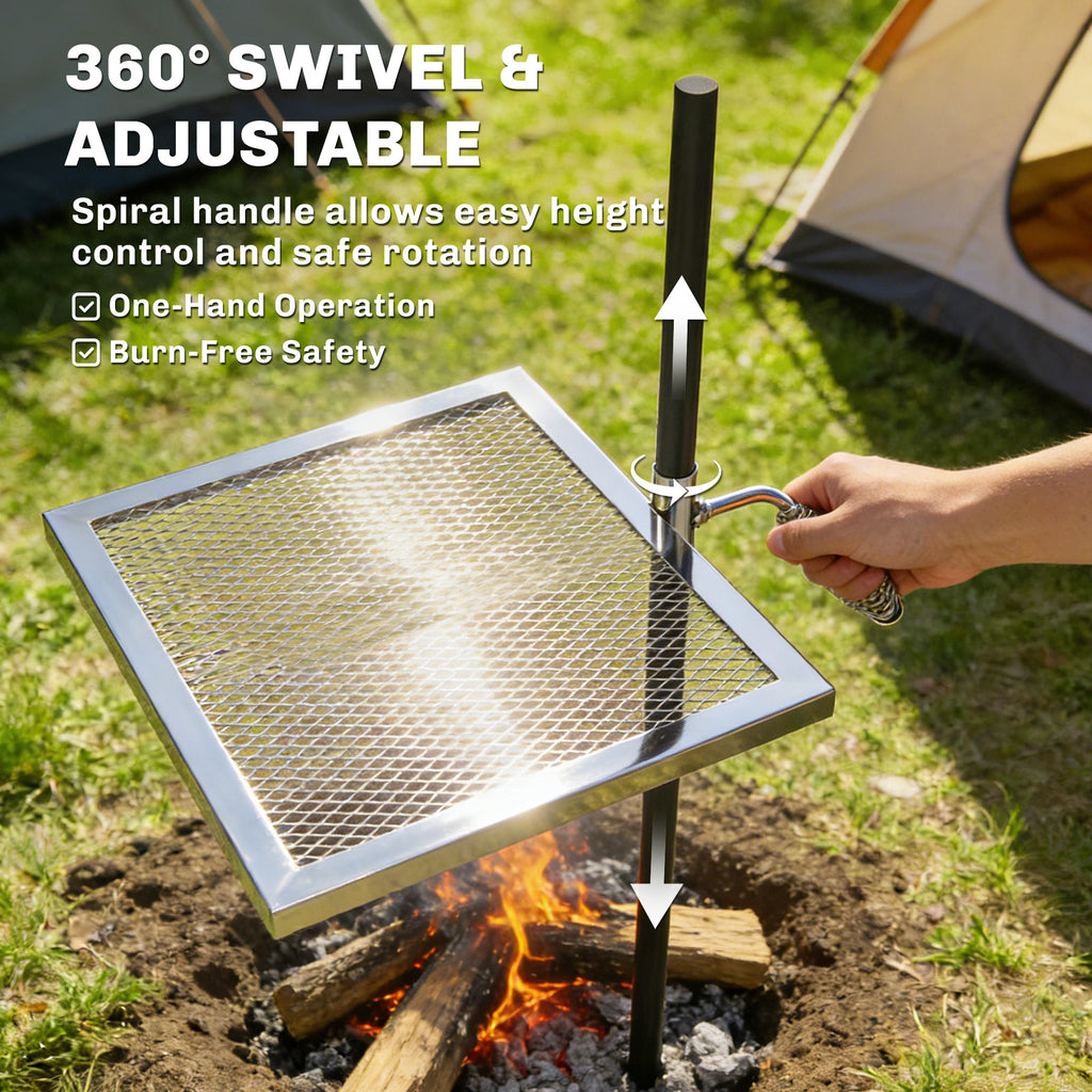 Swivel Campfire Grill, 360Â° Adjustable Heavy Duty Chrome-Plated Steel Campfire Cooking Grate, Silver
