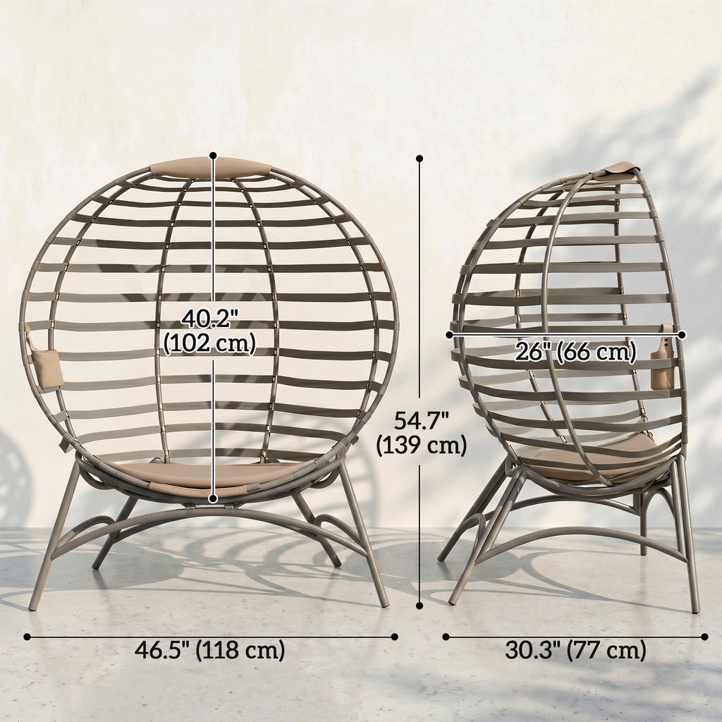 Egg Chair, Patio Lounge Chair, Foldable Basket Chair with Large Seat Cushion, Side Pocket, Sand