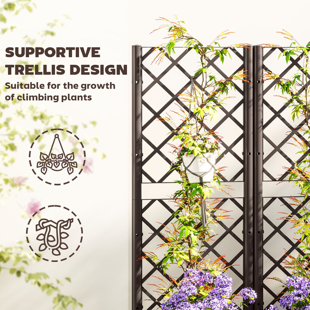 Raised Garden Bed with Trellis, Plastic Raised Flower Bed with Drainage Holes and Drain Plugs