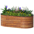 5 x 2.5 x 2 ft Galvanized Raised Garden Bed, Easy DIY Oval Planter Box with Safety Edging and Gloves, Brown Wood Effect