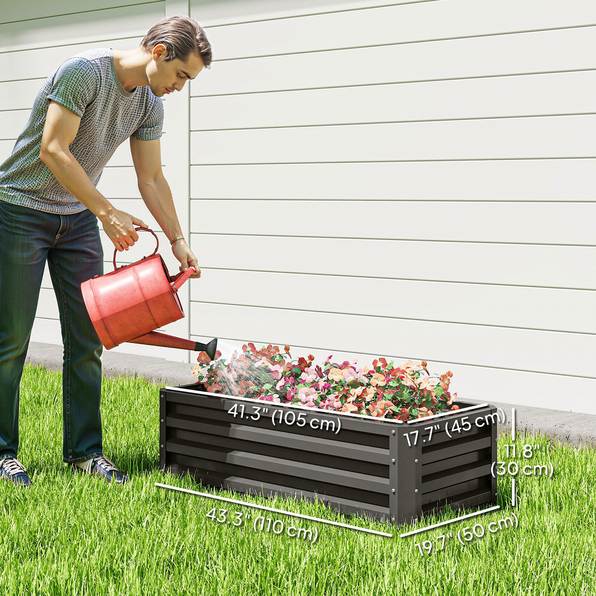 Galvanized Raised Garden Beds, Outdoor Planter Box, Set of 2, for Flowers, Herbs and Vegetables, Dark Grey