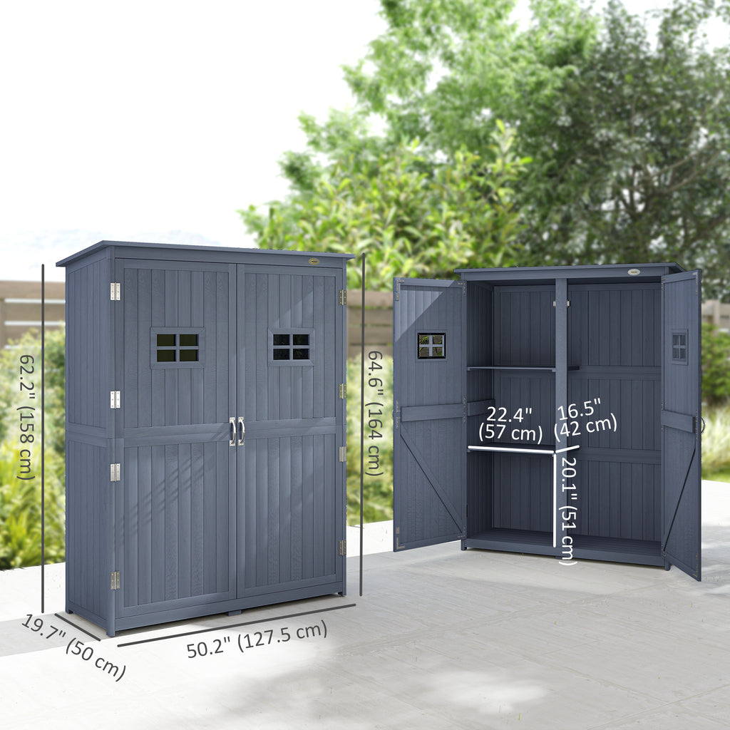 4x1.5ft Wooden Garden Storage Shed, Outdoor Tool Cabinet Organizer with Windows and Double Door, Dark Grey