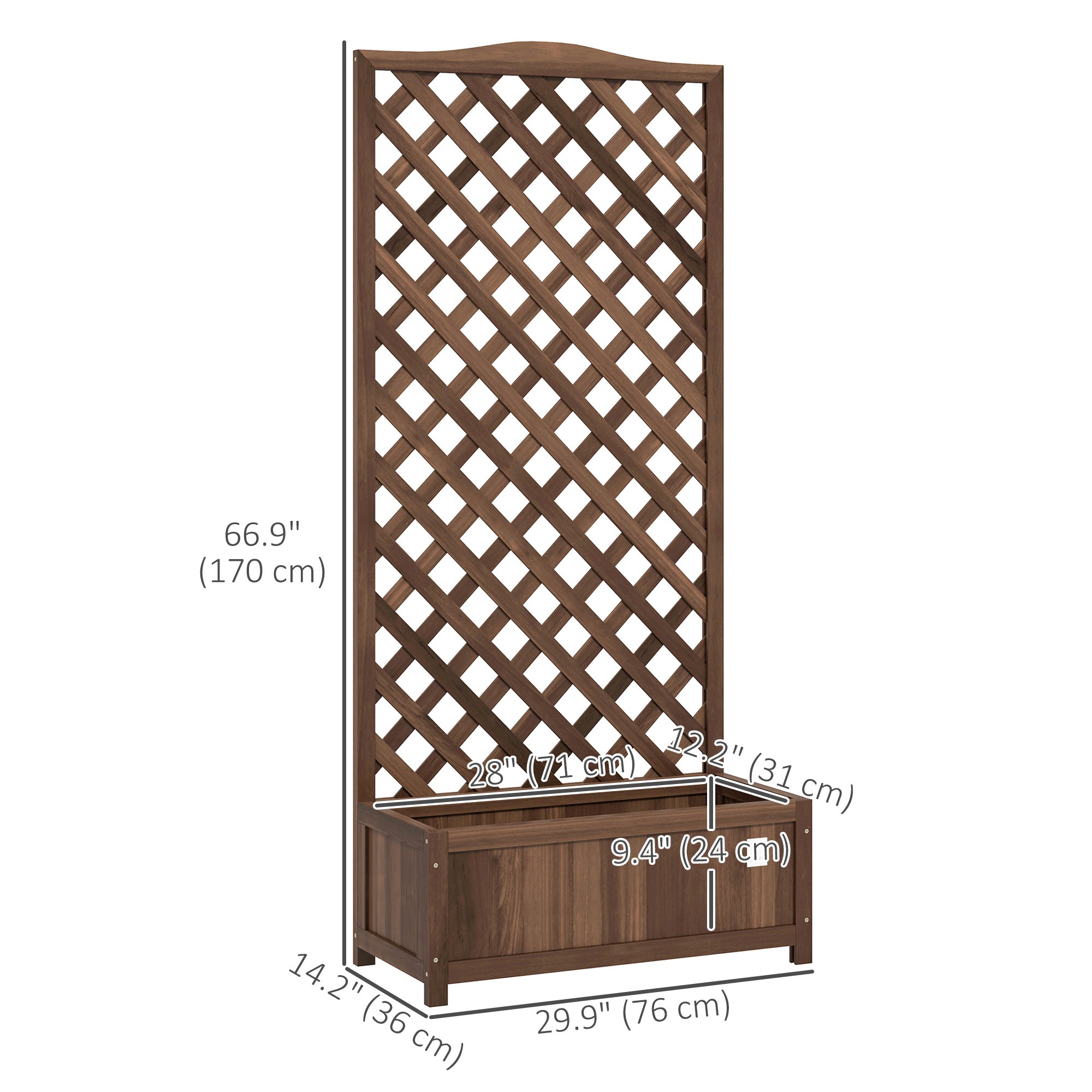 Wood Planter with Trellis, Raised Garden Bed to Grow Vegetables for Backyard, 30" x 14" x 67", Dark Brown