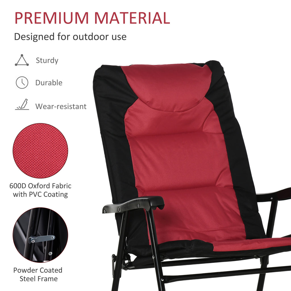 Folding Rocking Chair Set of 2 Padded Rockers with Armrest, Red & Black