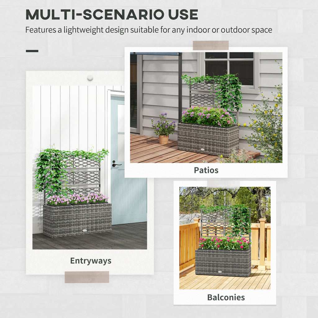 Wicker Raised Garden Bed with Trellis, 42" Tall Outdoor Planter Box, Mixed Grey