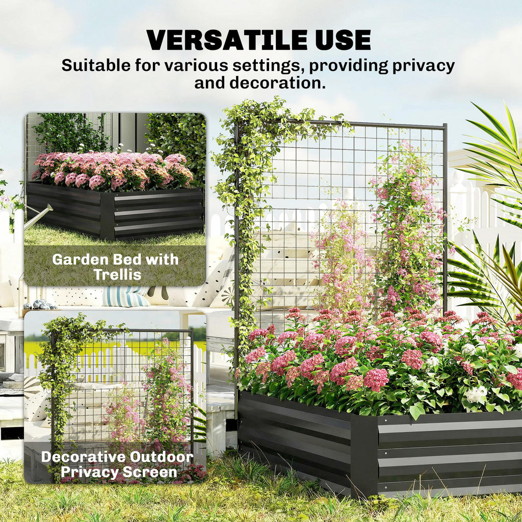 Galvanized Raised Garden Bed with Trellis for Climbing Plants, Outdoor Planter Box with Open Bottom, Black
