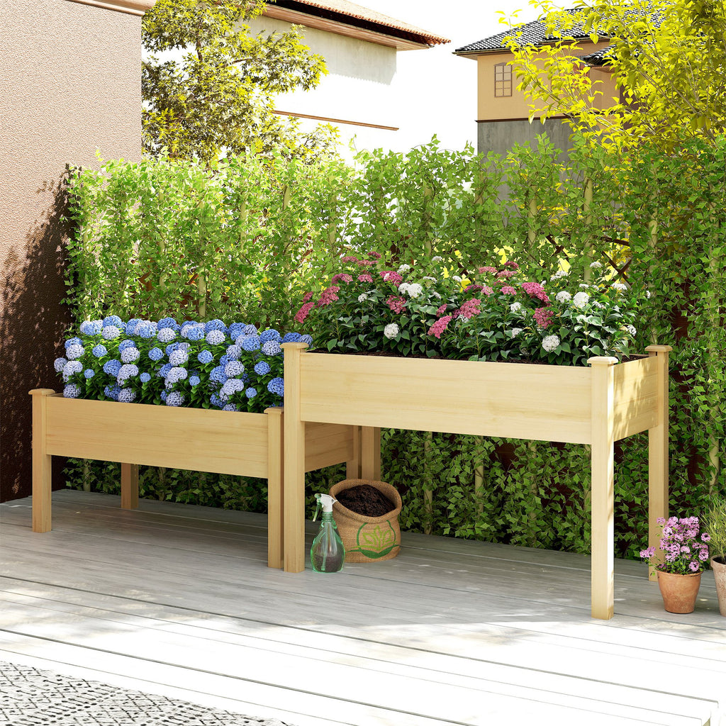 2 Tiers Wood Plant Raised Bed Flower Vegetable Herb Grow Box Stand Garden  Step Planter Stand Free Combination Natural