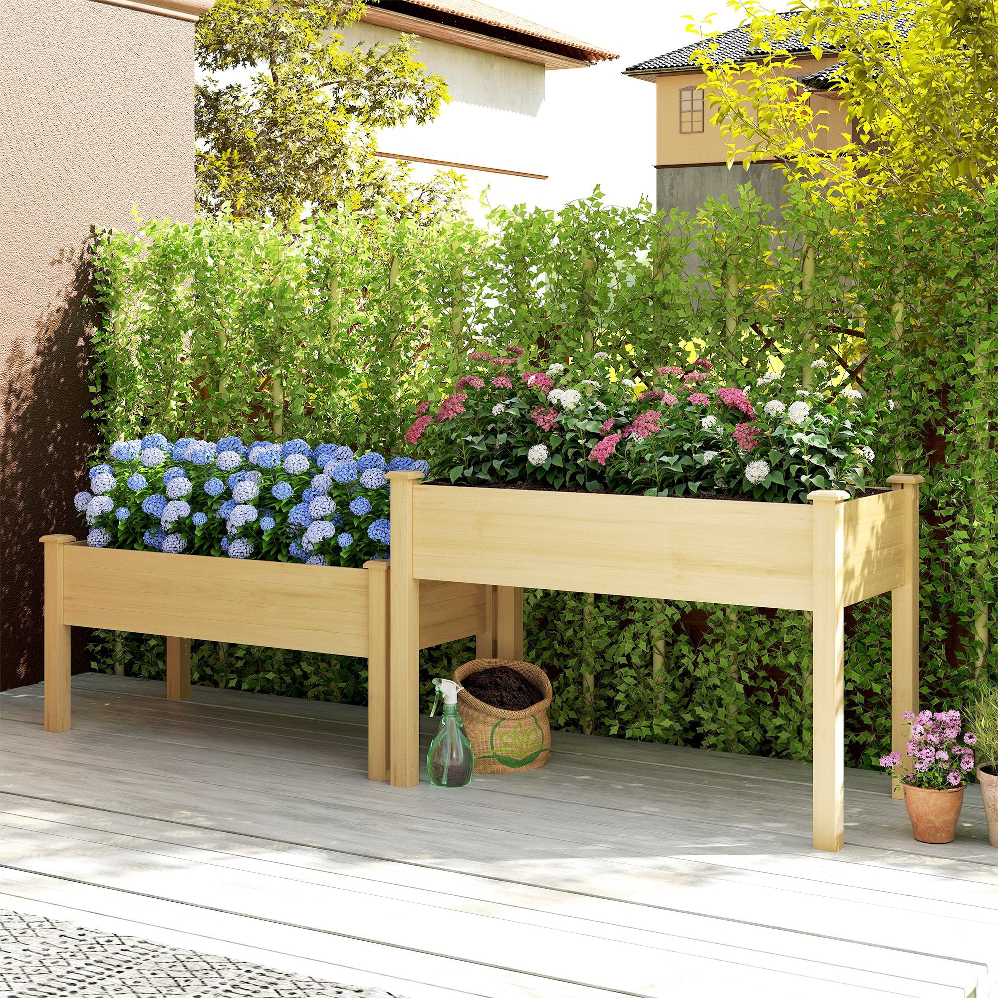 2 Tiers Wood Plant Raised Bed Flower Vegetable Herb Grow Box Stand Garden  Step Planter Stand Free Combination Natural