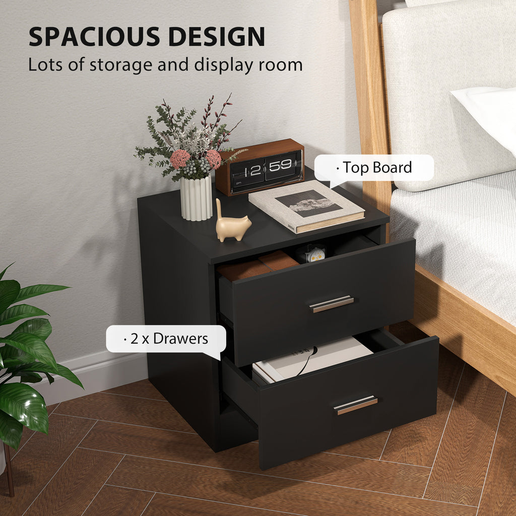Bedside Table with 2 Drawers, Modern Nightstand for Bedroom, Black