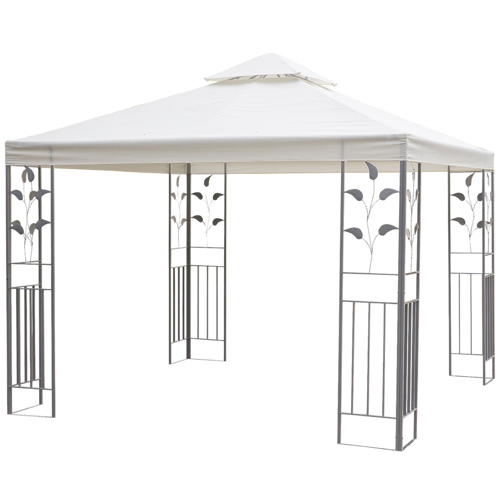 10' x 10' Outdoor Garden Metal Gazebo Patio Canopy Marquee Patio Party Tent Canopy Shelter Vented Roof Decorative Frame, Cream